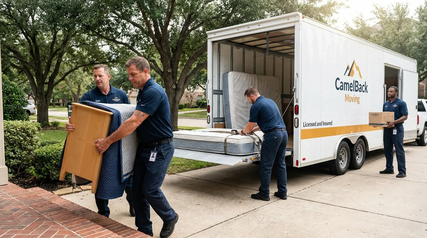 Crew loading residential truck for cross-state move from Council, ID